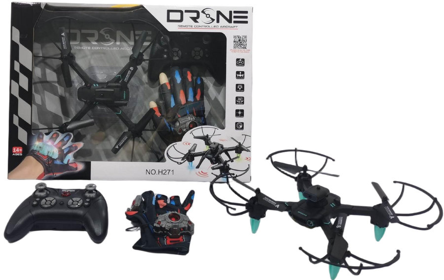 Дрон с Управление с Ръкавица и Дистанционно със Зарядни Батерии 45×33×12 см